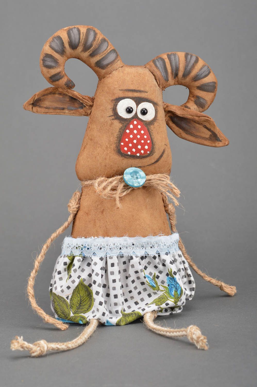 Handmade unusual stylish interior toy made of cotton brown cute decor Goat photo 2