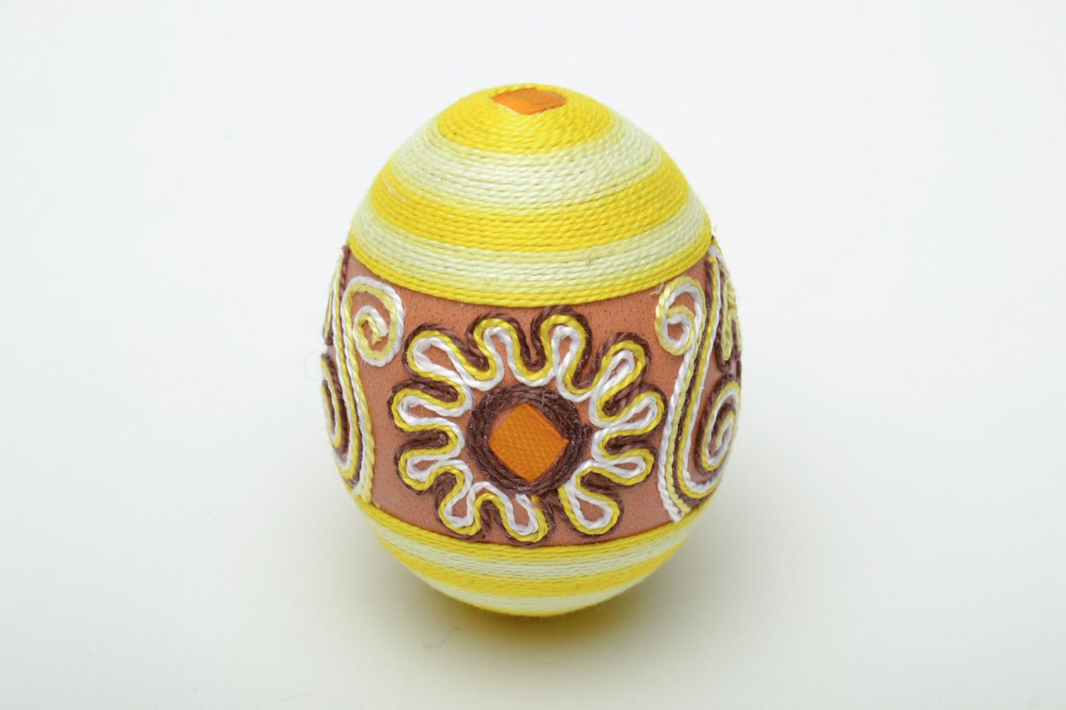 Yellow handmade decorative Easter egg photo 2