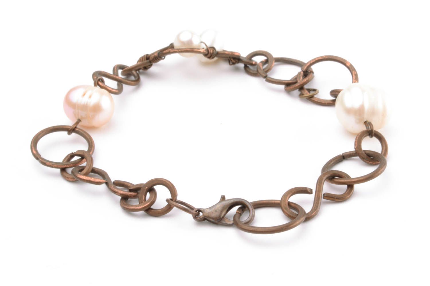 Copper bracelet with pearls  photo 3