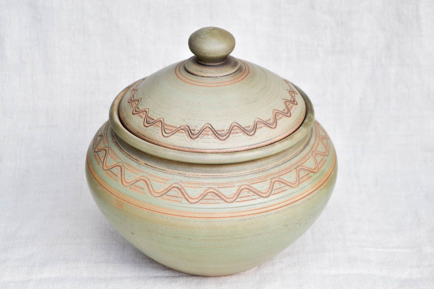 Handmade schöner Keramik Topf gemustert mit Deckel Ton Geschirr Küchen Zubehör foto 4