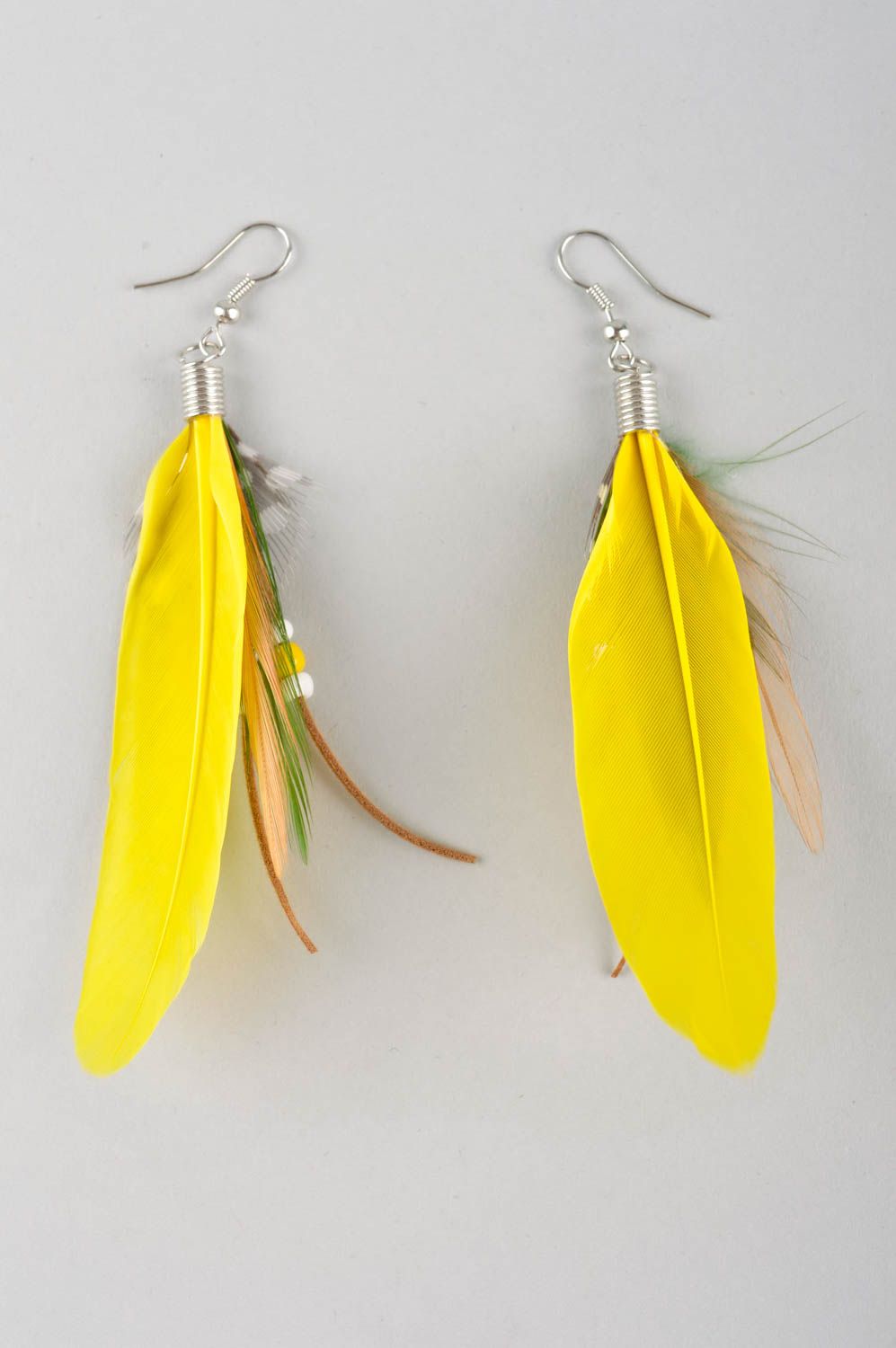 Handmade earrings with charms feather earrings long earrings fashion accessories photo 4