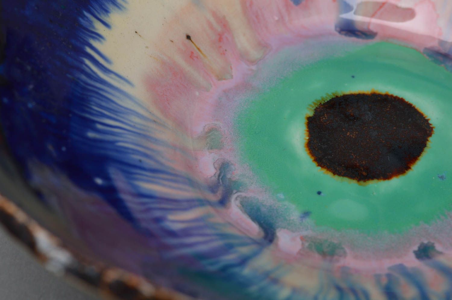 Stylish handmade colorful blue and green glazed porcelain bowl with ragged edge photo 2