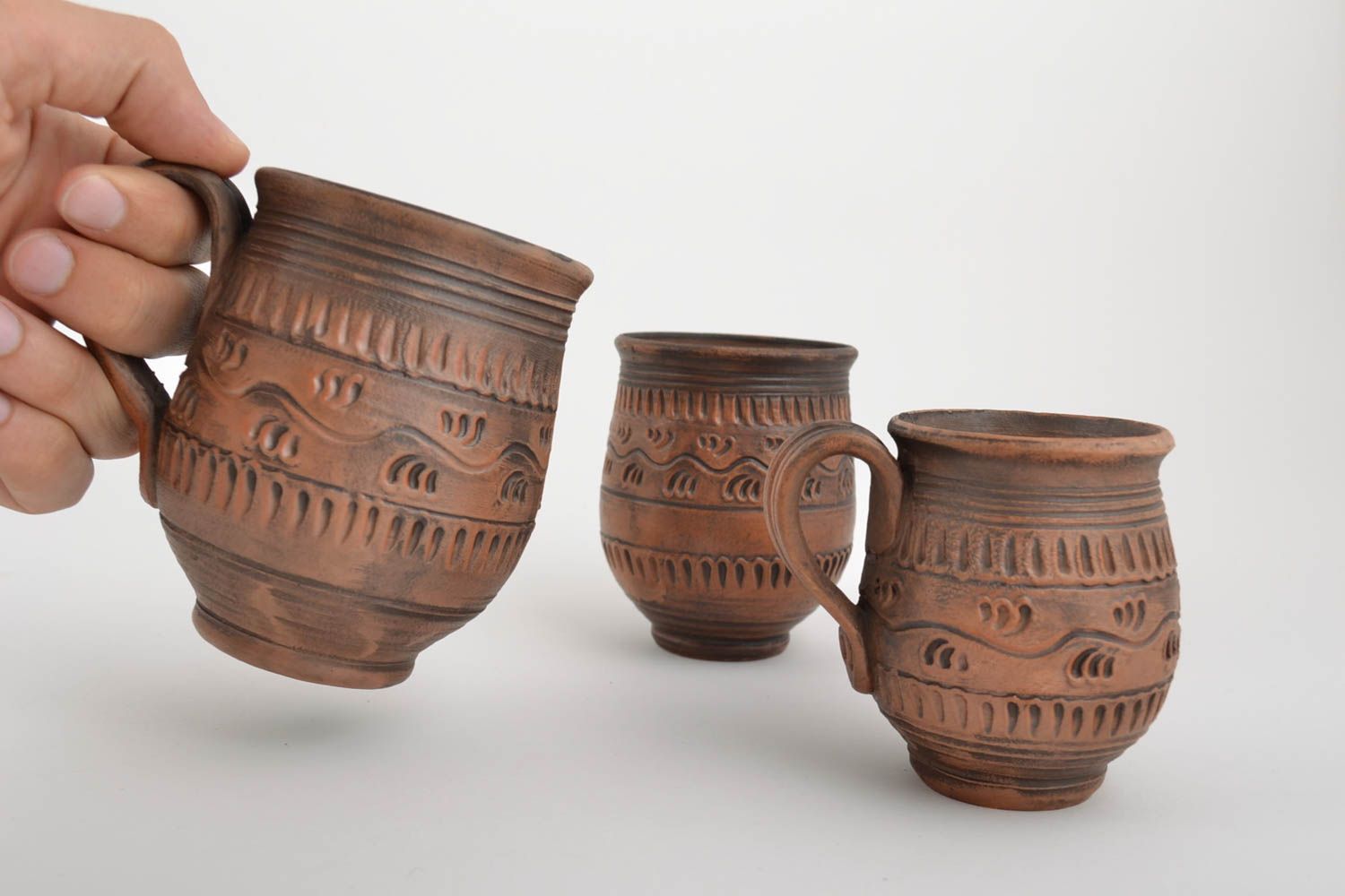 Set of 3 three ceramic team mugs of 5 oz, 7 oz, 8,5 oz, 1,21 lb photo 2