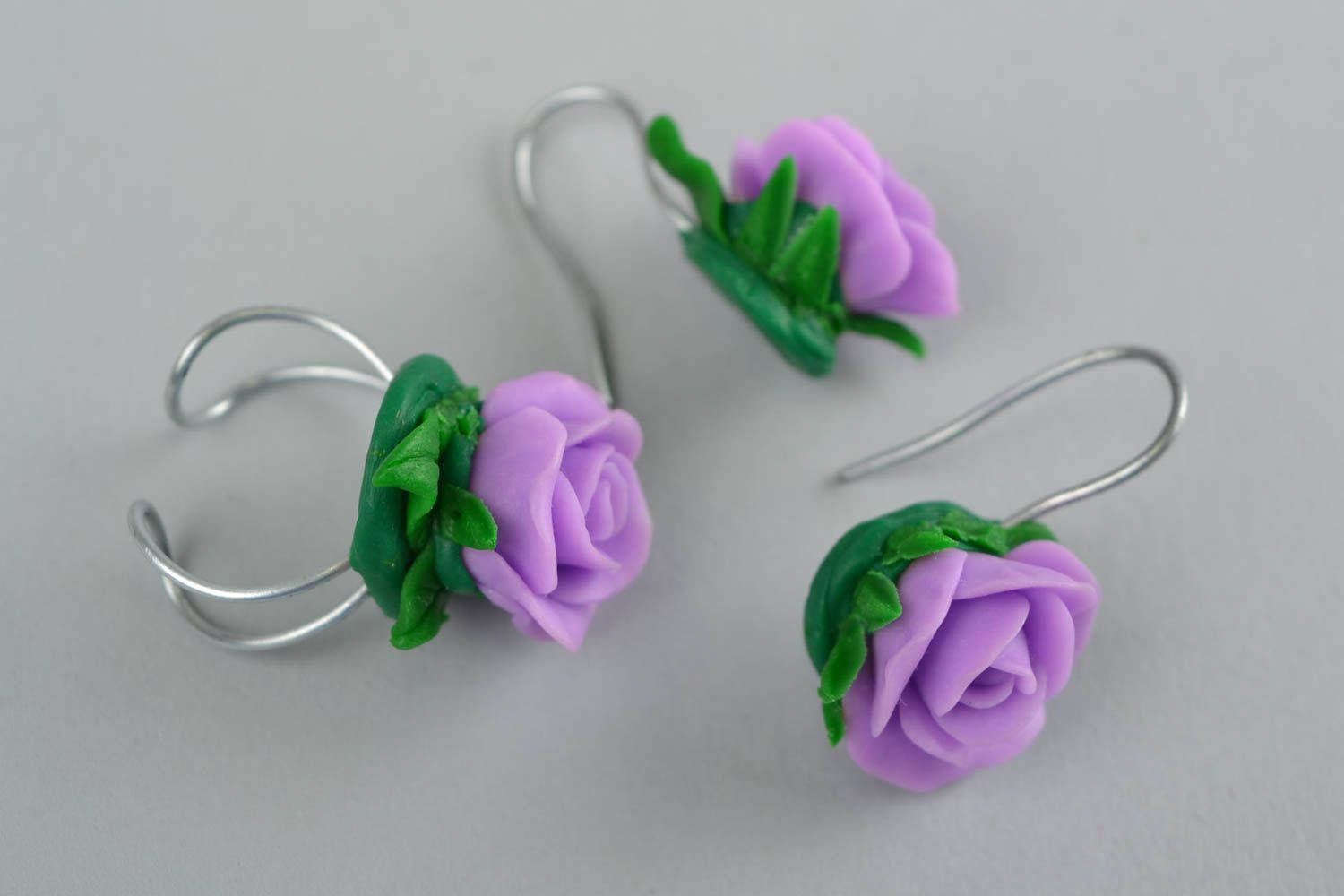 Beautiful polymer clay jewelry set flower ring and earrings Roses photo 5
