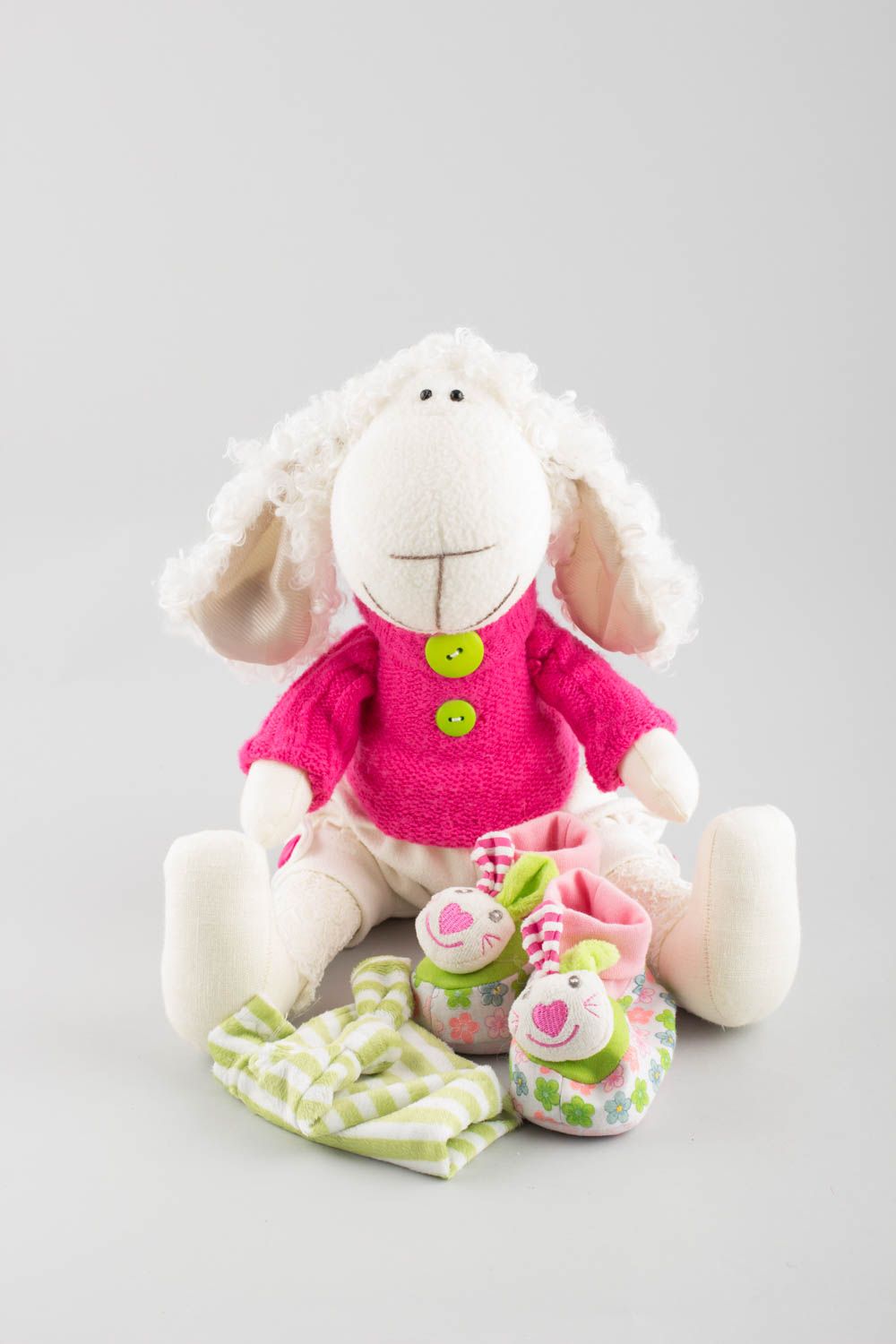 Peluche mouton en lin et tricot faite main originale décorative pour enfants photo 4
