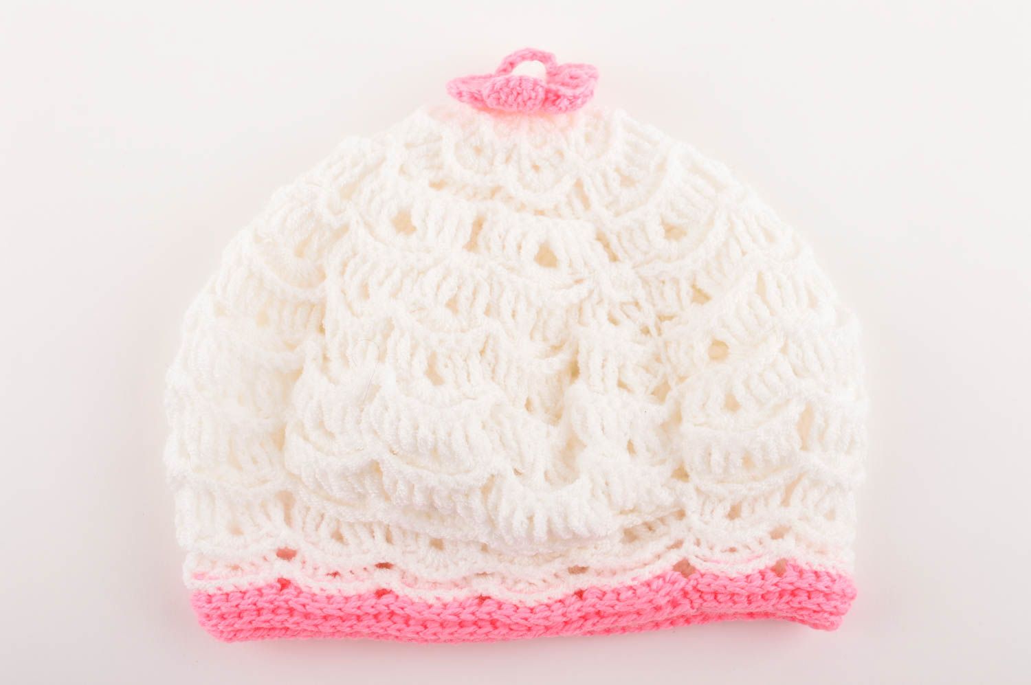 Handmade gehäkelte Mütze Accessoire für Kinder rosa Mädchen Mütze mit Blume foto 5