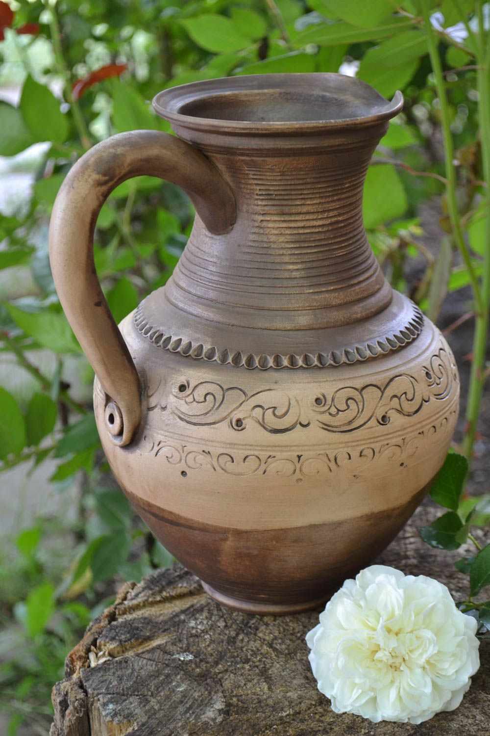 Belle cruche céramique 3 litres faite main écologique et ethnique marron photo 1