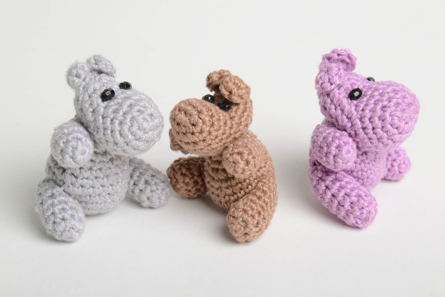 Peluches faites main Jouets au crochet hippopotames 3 pièces Cadeau enfant photo 3