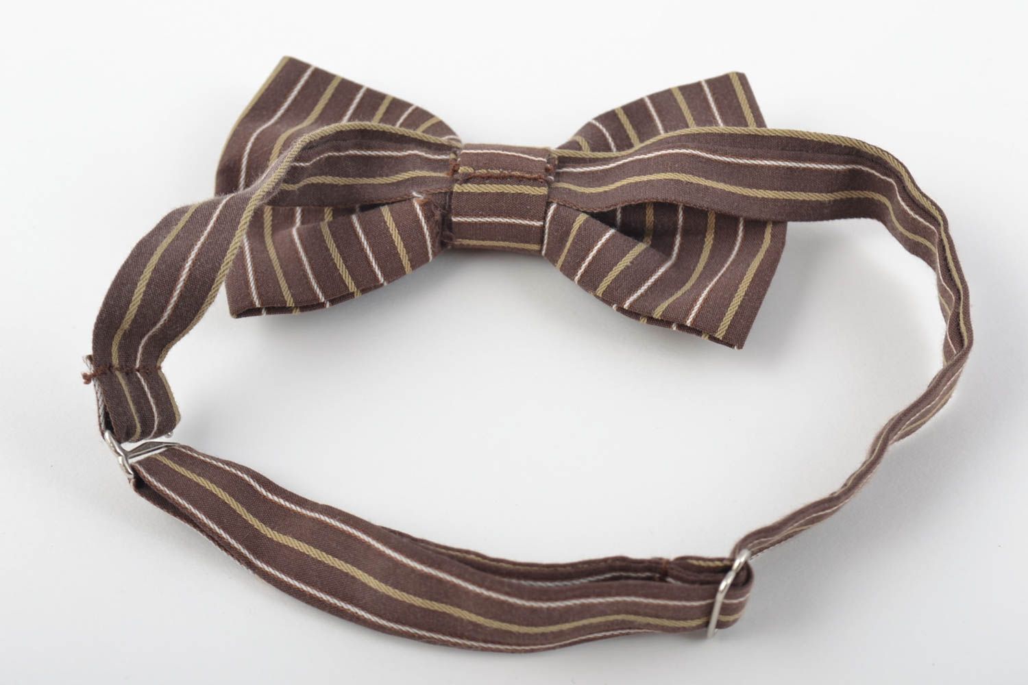Unusual beautiful handmade designer striped fabric bow tie photo 3