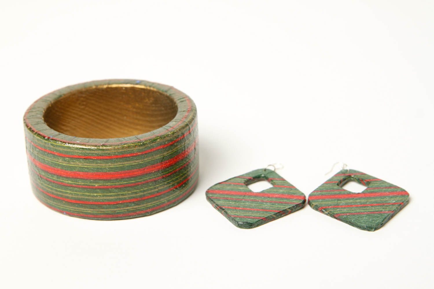 Handmade Damen Schmuck Set Holz Armband und Ohrringe für Damen originell bemalt foto 3