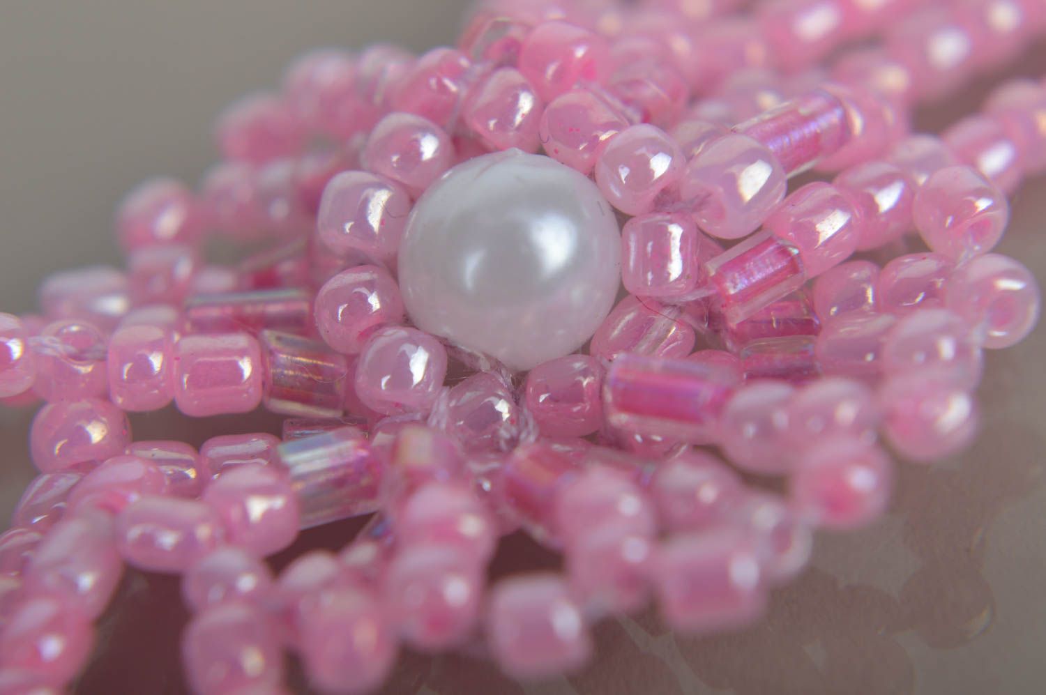 Украшение ручной работы розовое колье из бисера нарядное ожерелье из бисера фото 4
