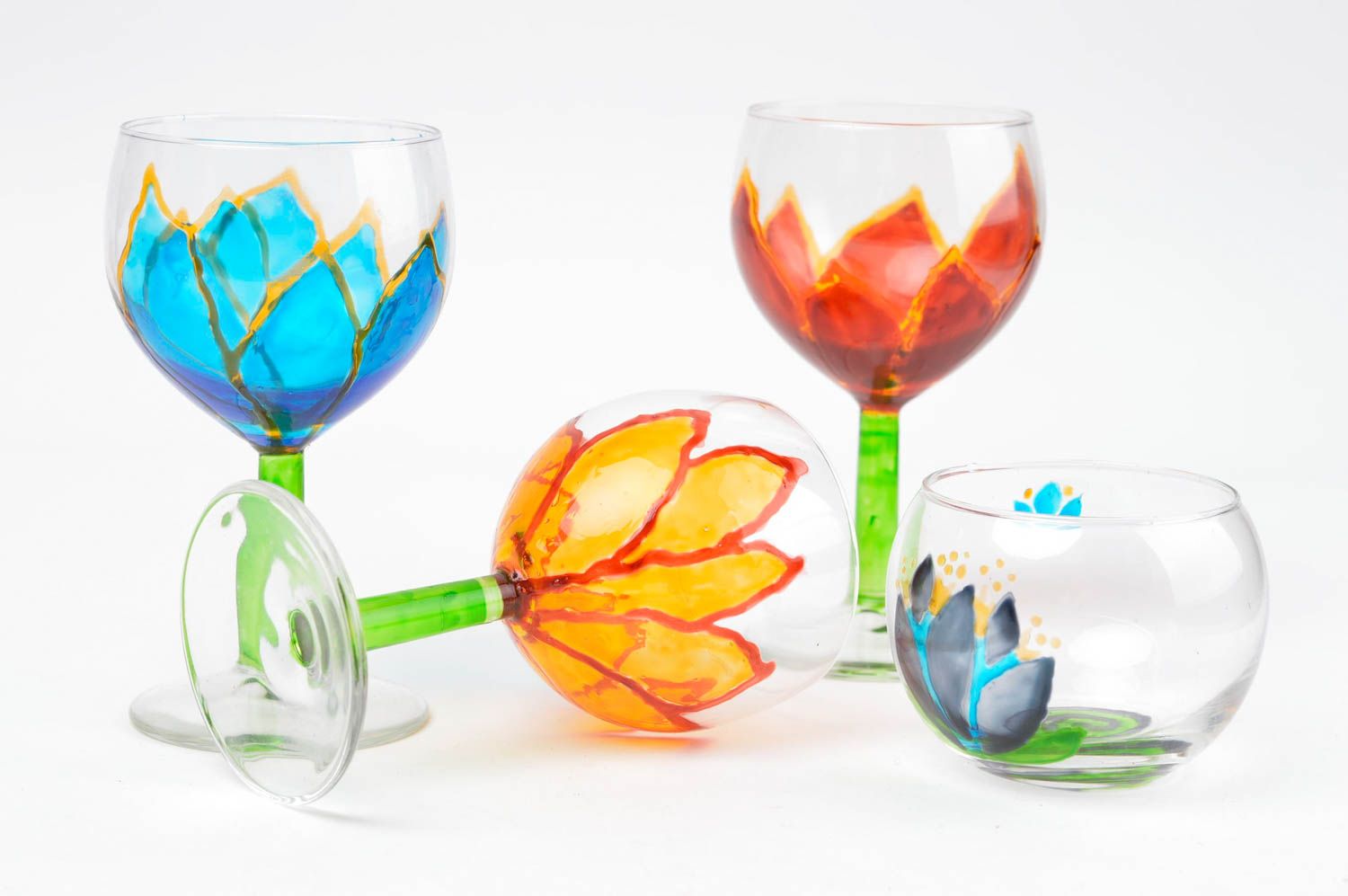 Handmade bemalte Gläser Set 3 Stück und Deko Kerzenhalter für Küchen Deko bunt foto 2