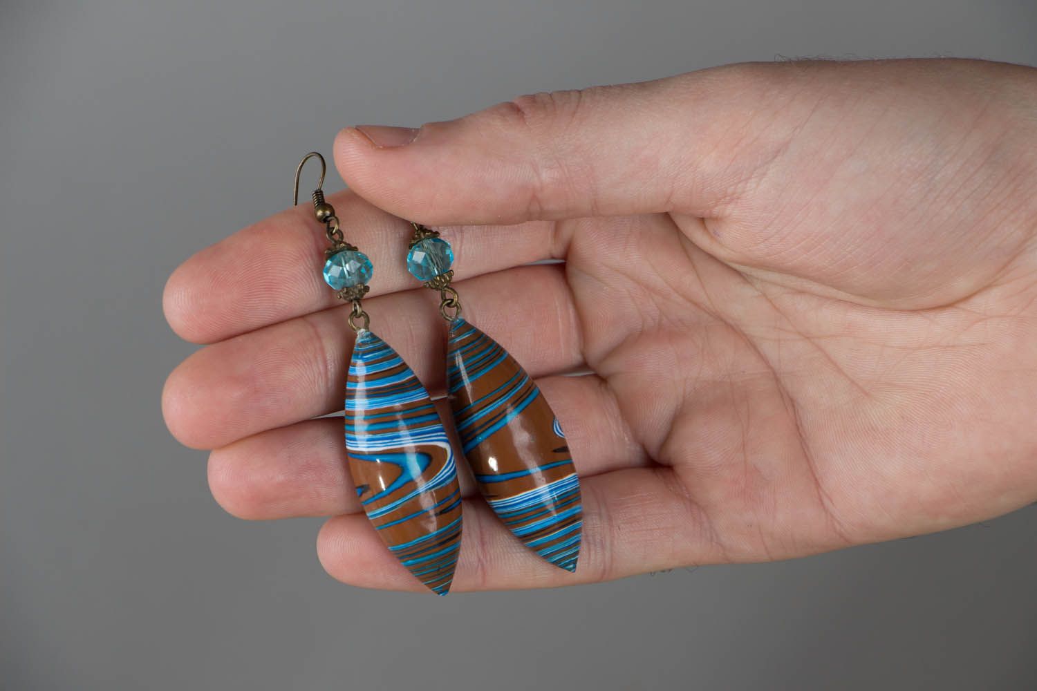 Polymer clay earrings Brown and Blue photo 4
