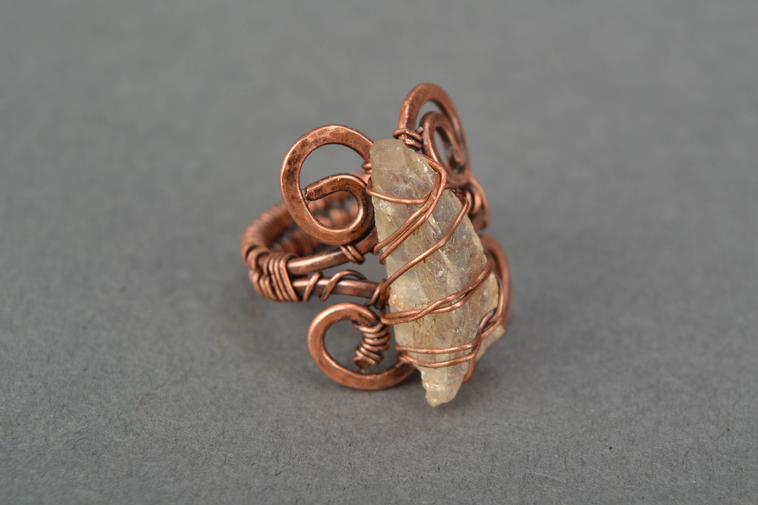 Copper wire wrap ring with citrine photo 3