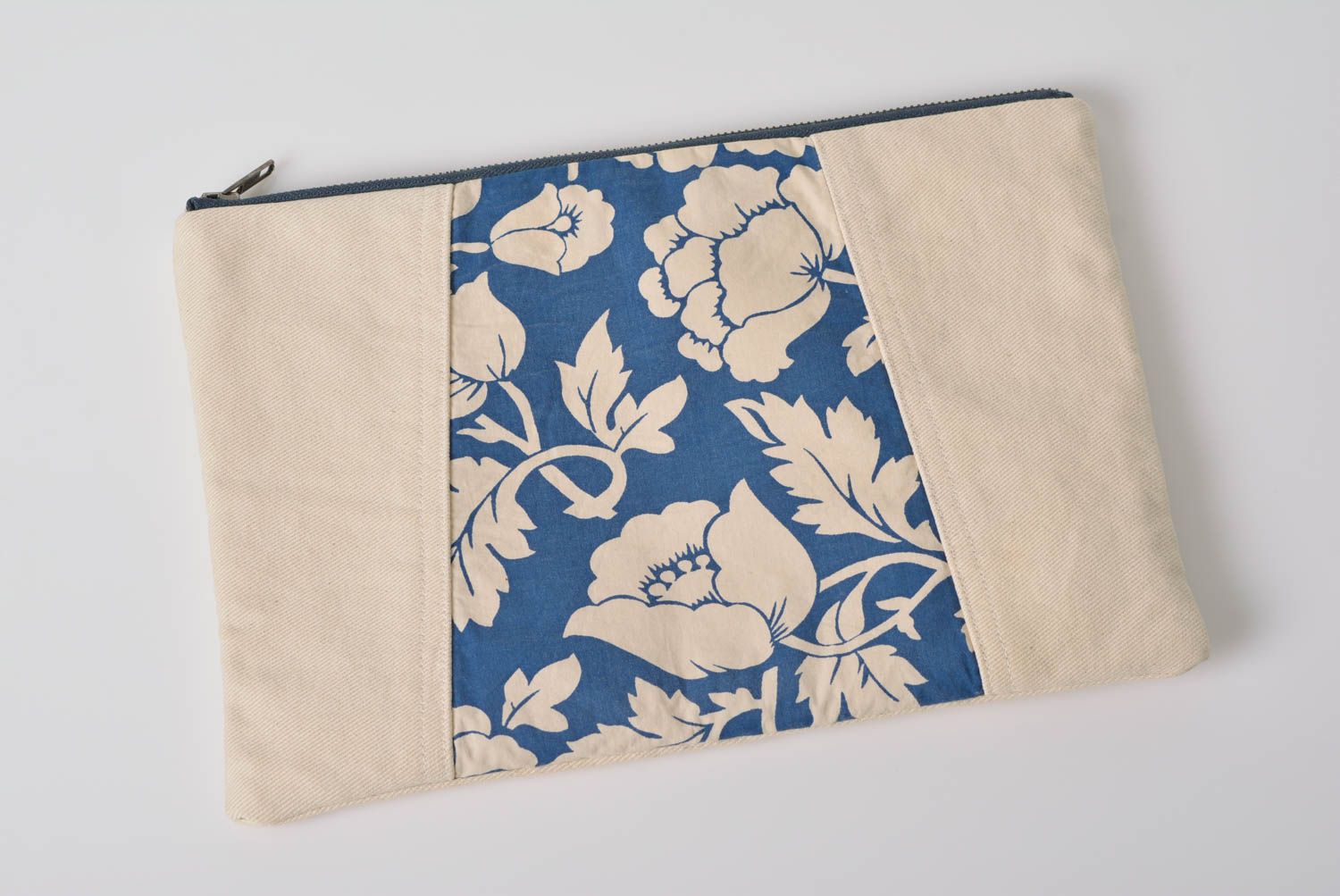Cosmetic bag made of cotton fabric with floral print and zipper handmade purse photo 3