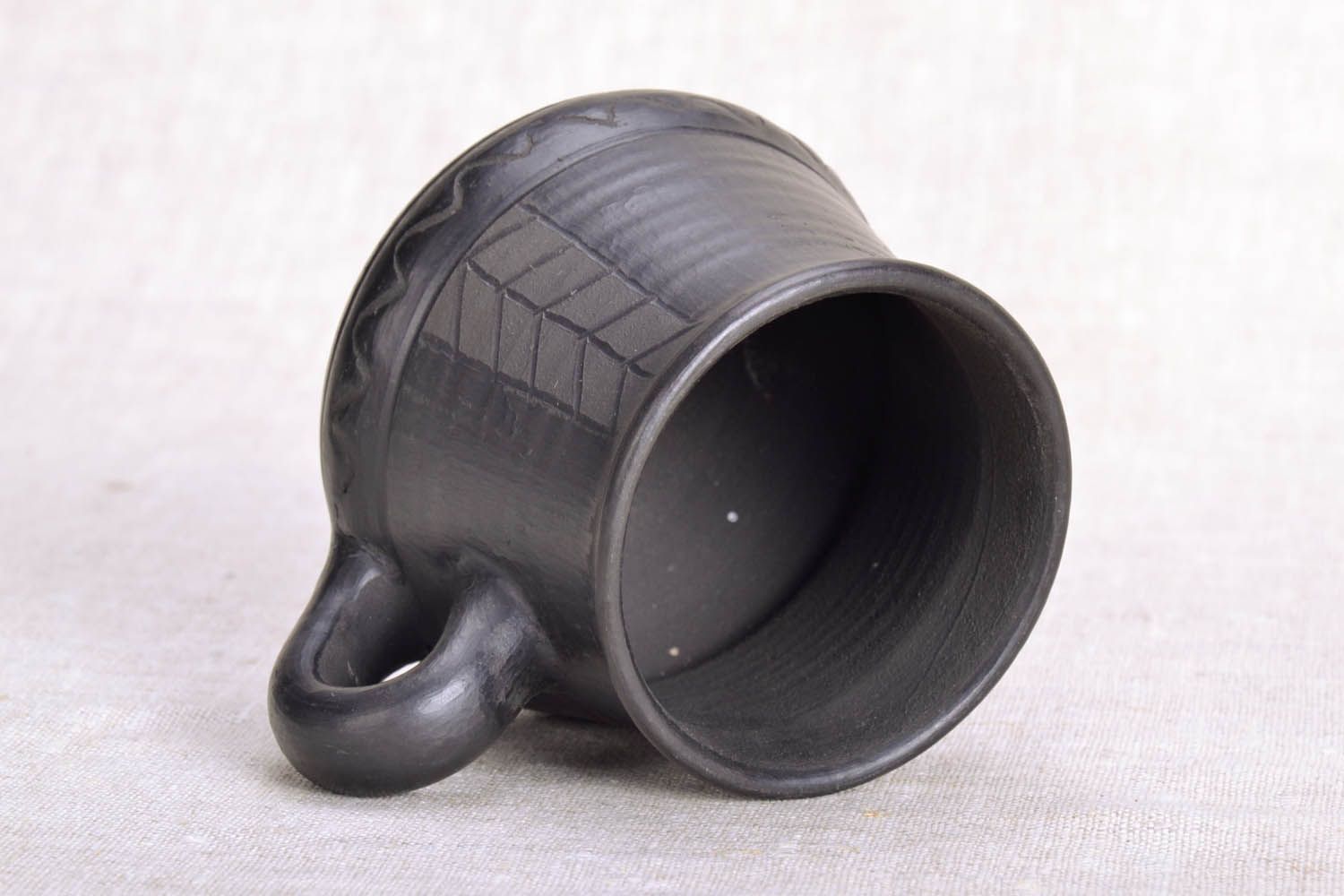 XL 16 oz jar shape black clay coffee or tea cup with handle photo 3