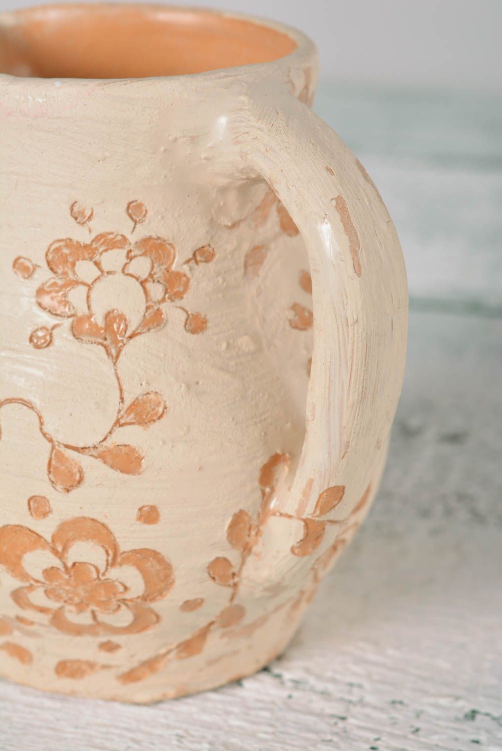 Кувшин из глины ручной работы глиняный кувшин красивая посуда оригинальный фото 3