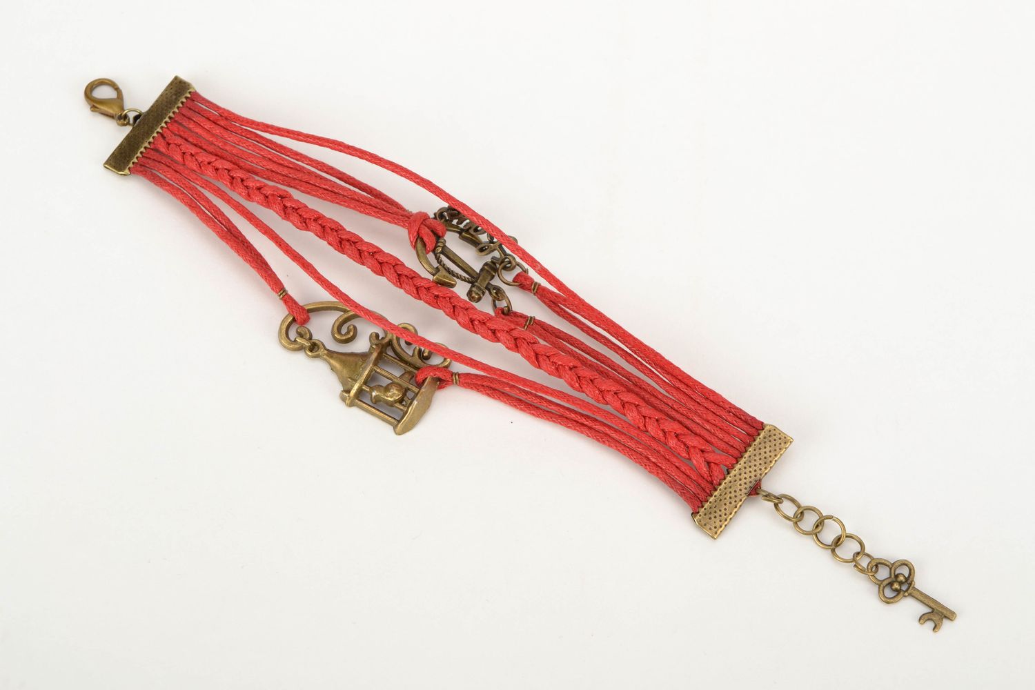 Red waxed cord bracelet photo 4