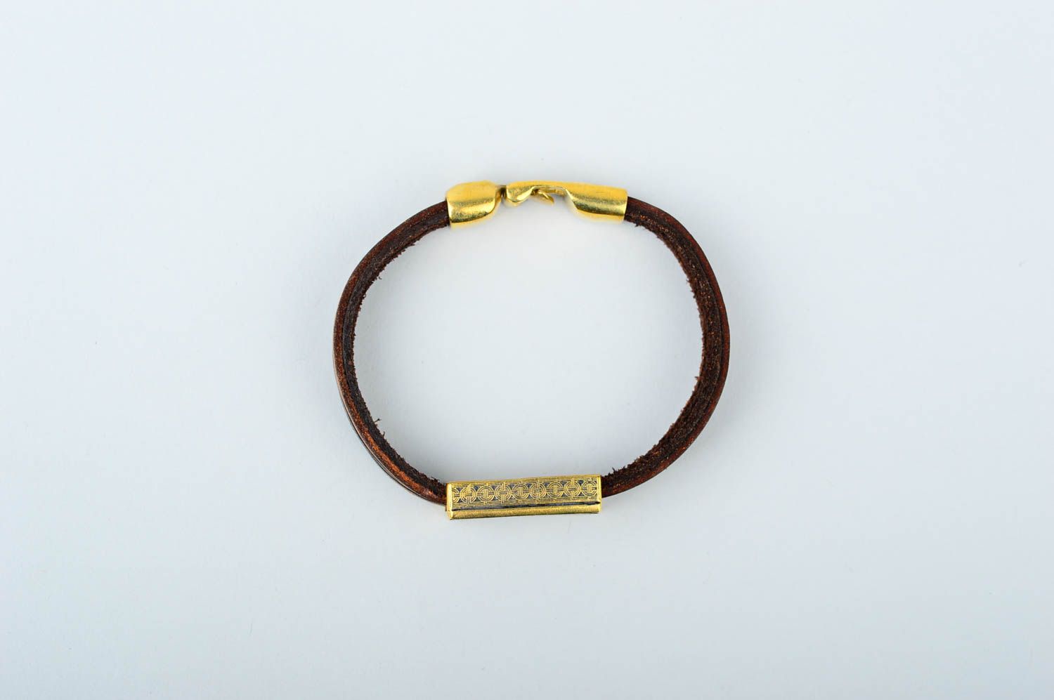 Кожаный браслет ручной работы оригинальный подарок браслет на руку коричневый фото 3