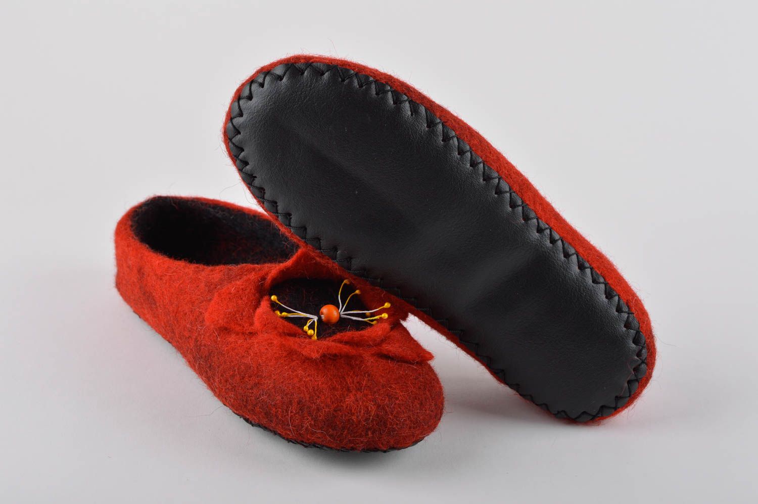 Handmade Hausschuhe gefilzt Pantoffel Schuhe warme Damen Hausschuhe rot schön foto 5