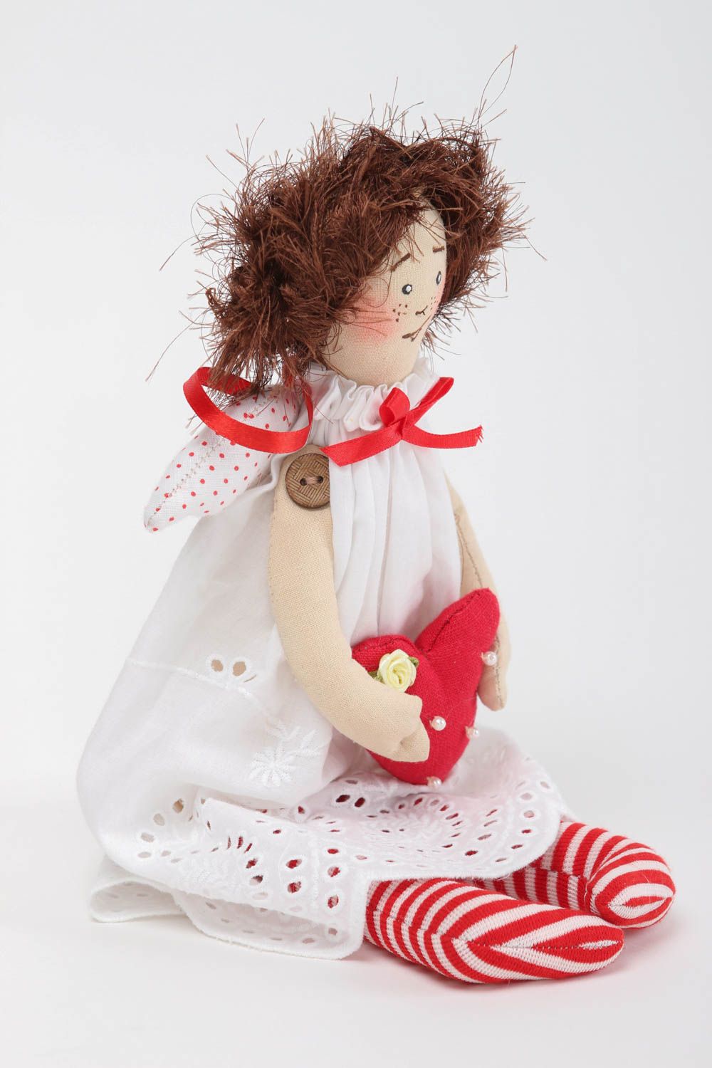Stoff Puppe handgefertigt Wohnzimmer Deko Engel Puppe mit Herzen schön  foto 2