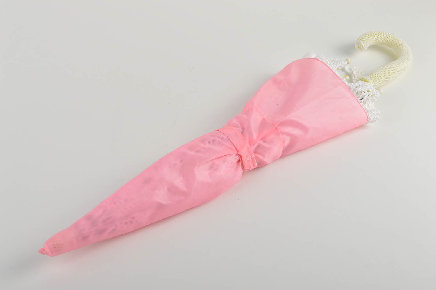 Подарок ручной работы красивый зонтик белый женский зонт вязаный крючком фото 5