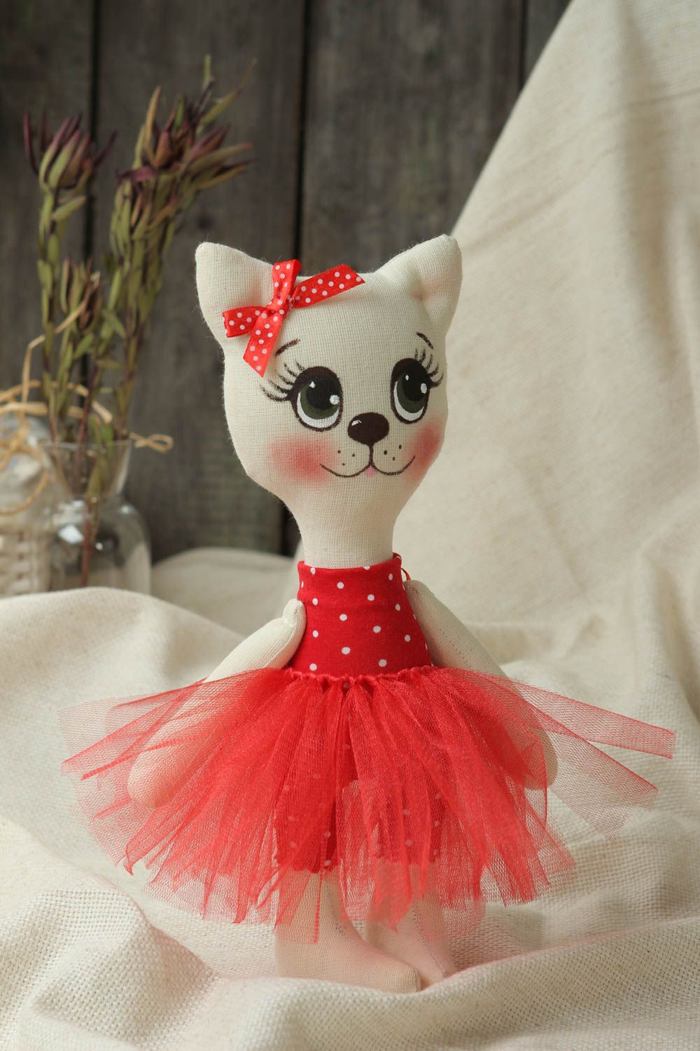 Muñeco de trapo peluche artesanal decoración de dormitorio gata bailarina foto 1