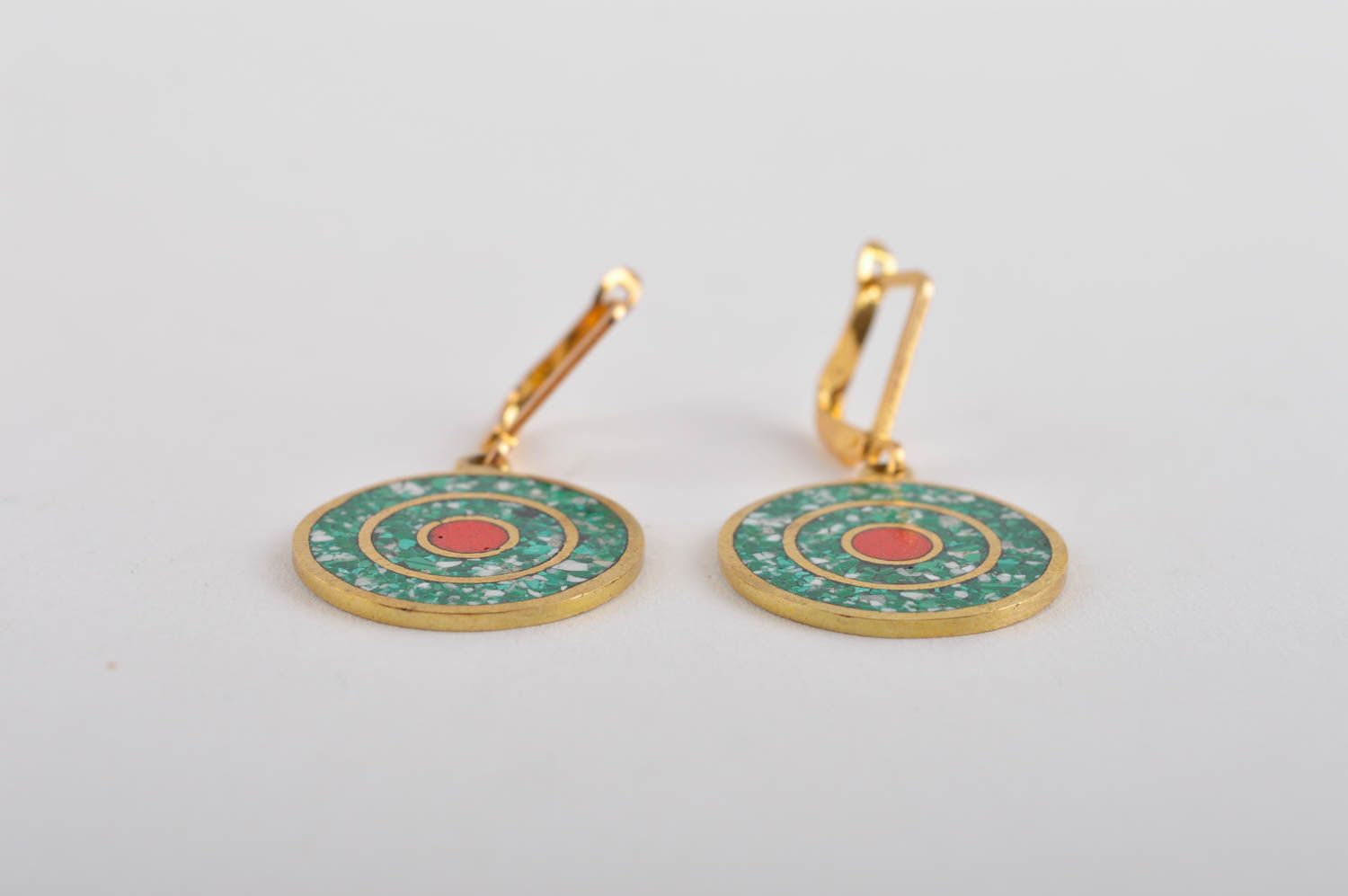 Stylish earrings with natural stones handmade brass earrings metal bijouterie photo 4