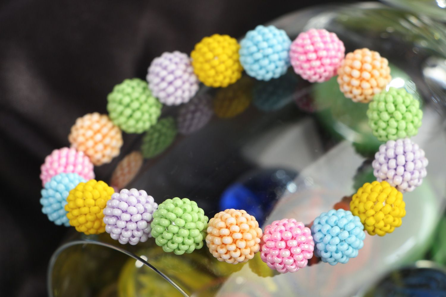 Colorful handmade stretch wrist bracelet woven of Czech beads for girls  photo 4