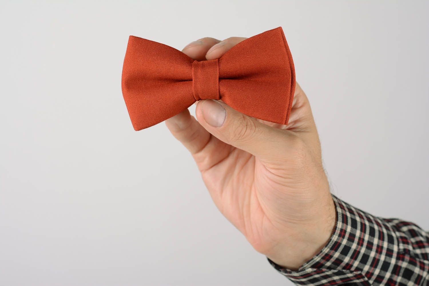 Textile bow tie Red and Brown photo 5