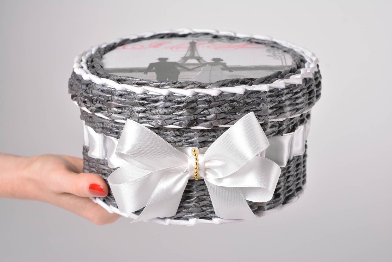 Handmade decorative paper basket woven basket interior decorating gift ideas photo 3