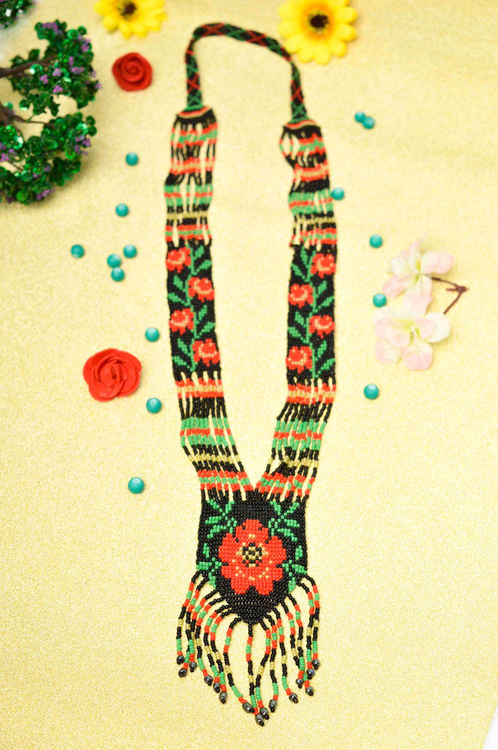 Украшение ручной работы гердан из бисера этническое украшение с узорами фото 1