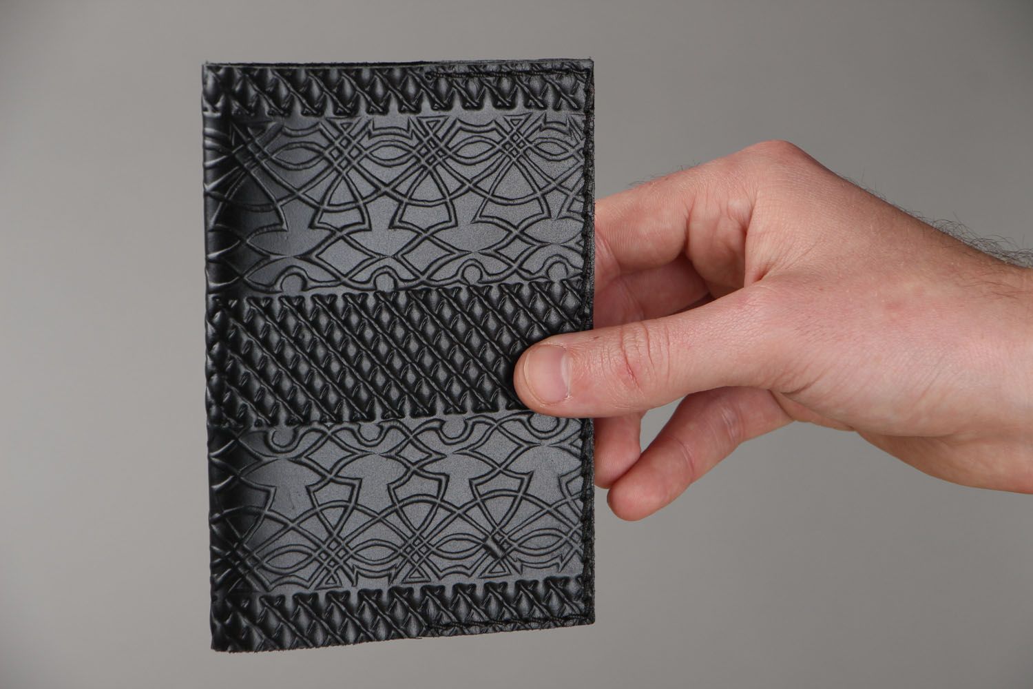 Leather passport cover with embossing photo 4