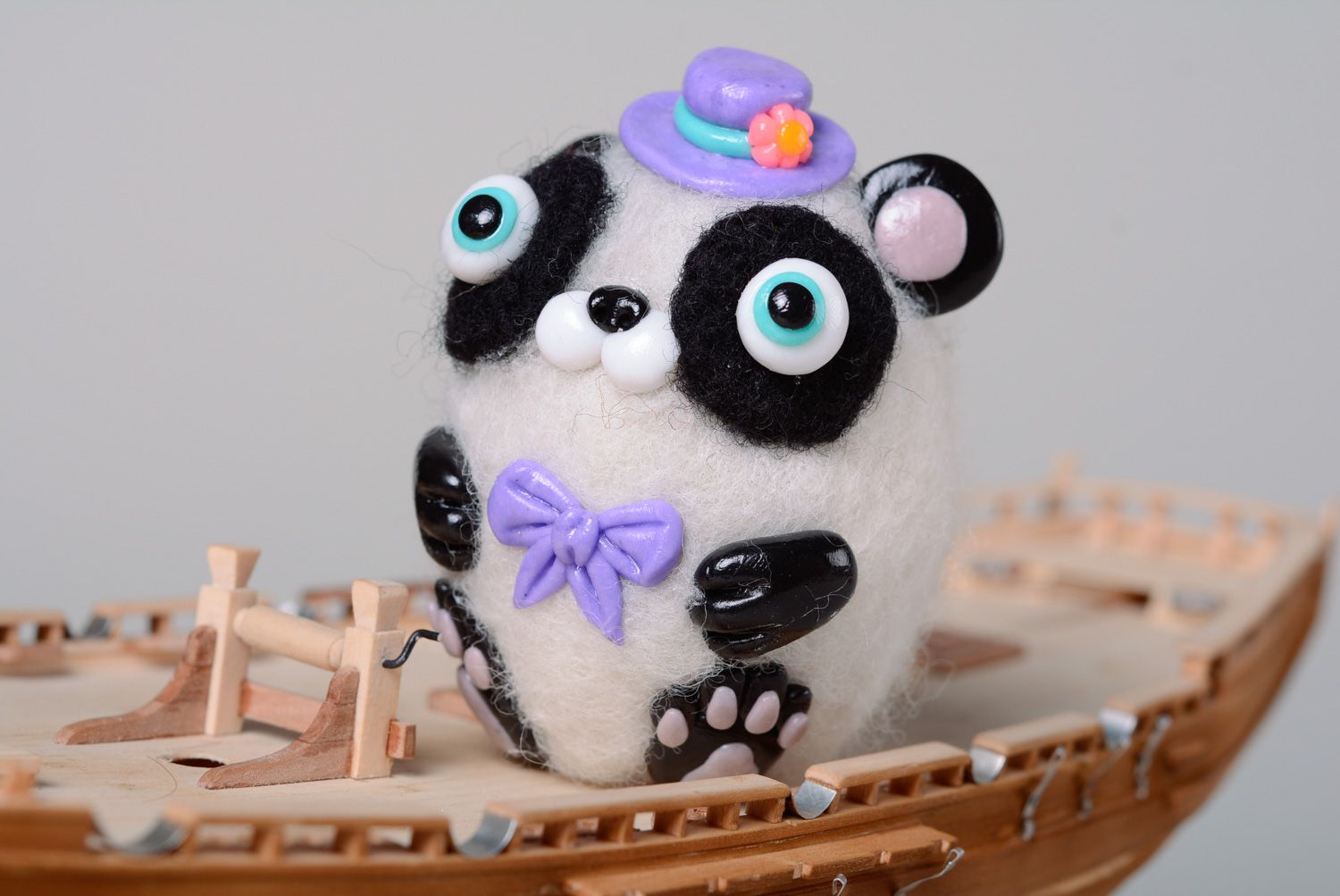 Handmade miniature wool toy made using needle felting technique Panda photo 1