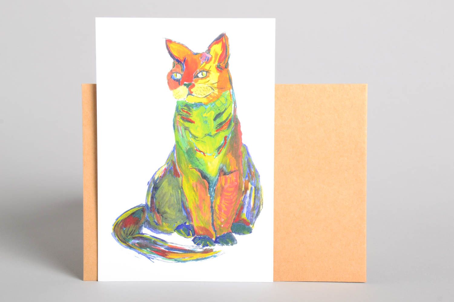 Открытка ручной работы красивая открытка кошка поздравительная открытка фото 2