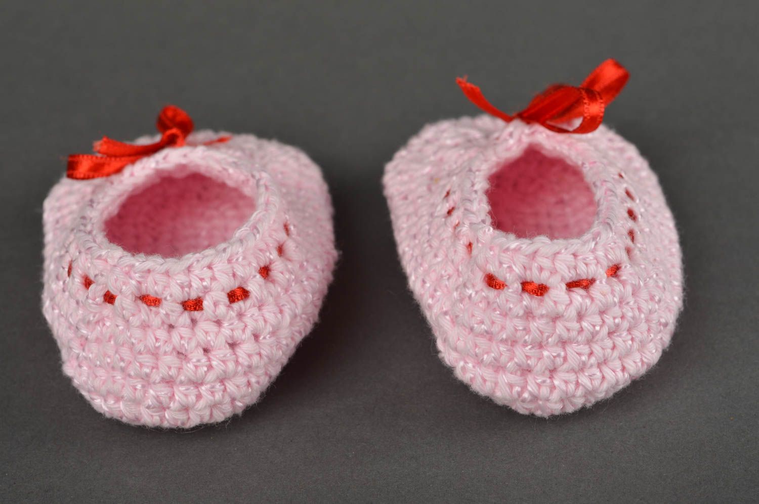 Handmade crocheted baby bootees unusual pink footwear kids cute shoes photo 5