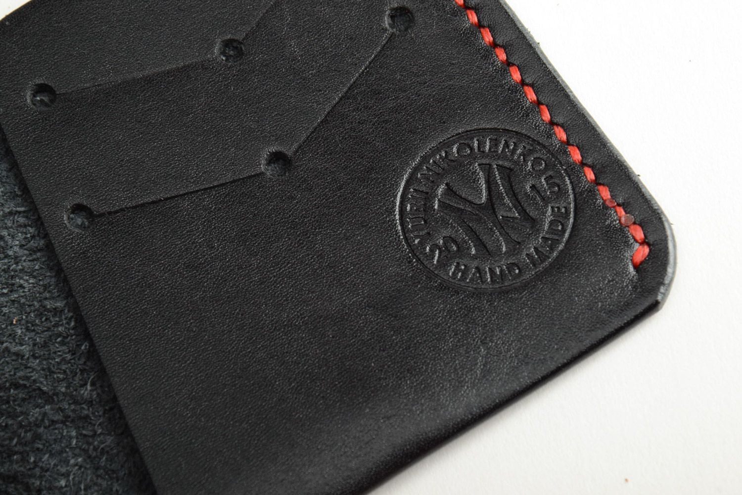 Herren handgemachte Geldbörse aus Leder in Schwarz originell Geschenk foto 4
