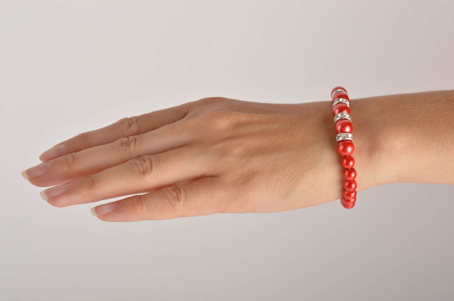 Handmade thin red bracelet unusual designer accessory beaded bracelet gift photo 7