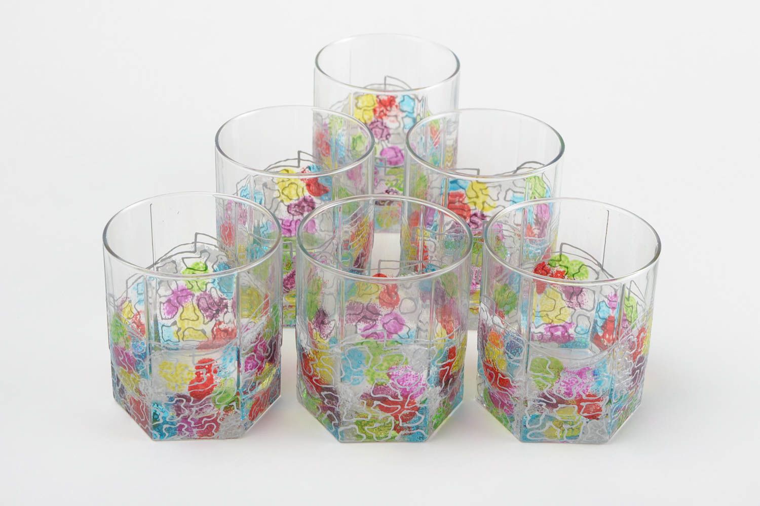 Ensemble de verres fait main Tasses en verre Vaisselle design peinte fantaisie photo 4