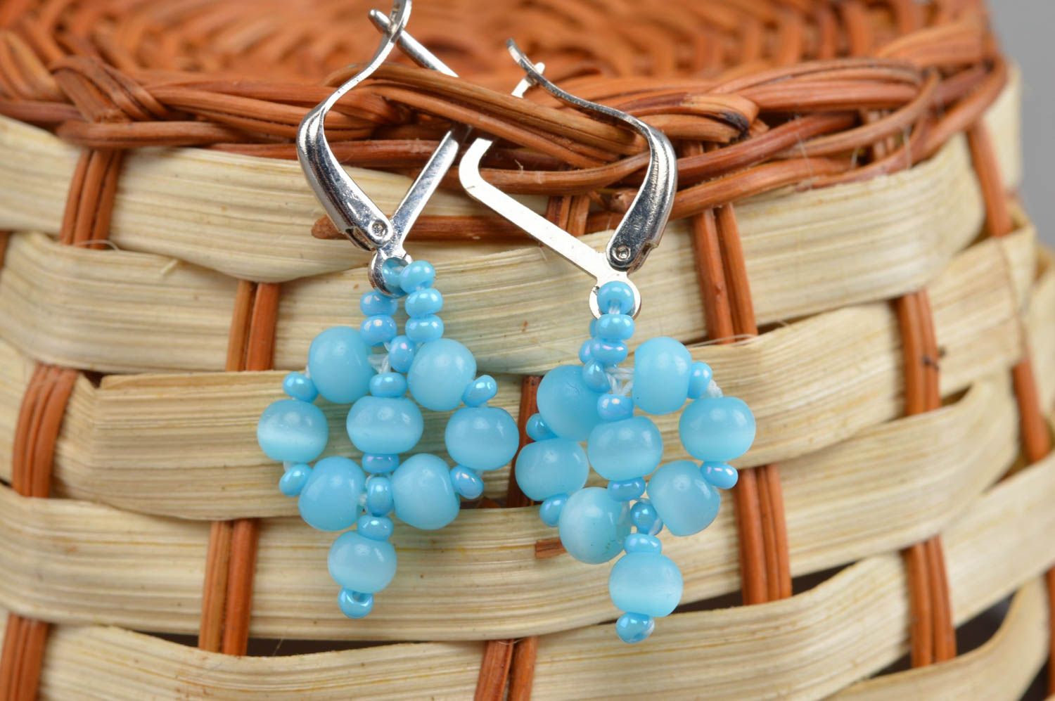 Handmade earrings made of natural stone cat's eye jewelry turquoise accessories photo 1