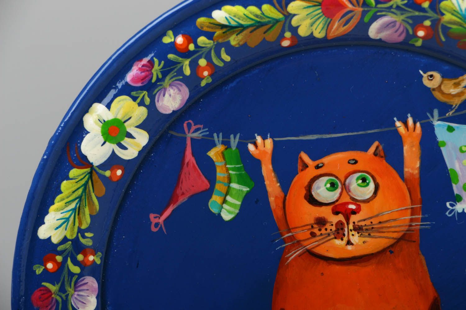 Wooden plate Cat and Clothesline photo 2