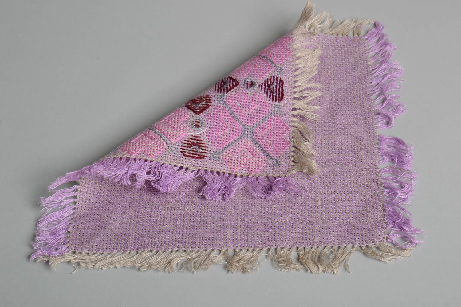 Napperon original fait main Déco maison Cadeau femme lin textile broderie photo 4