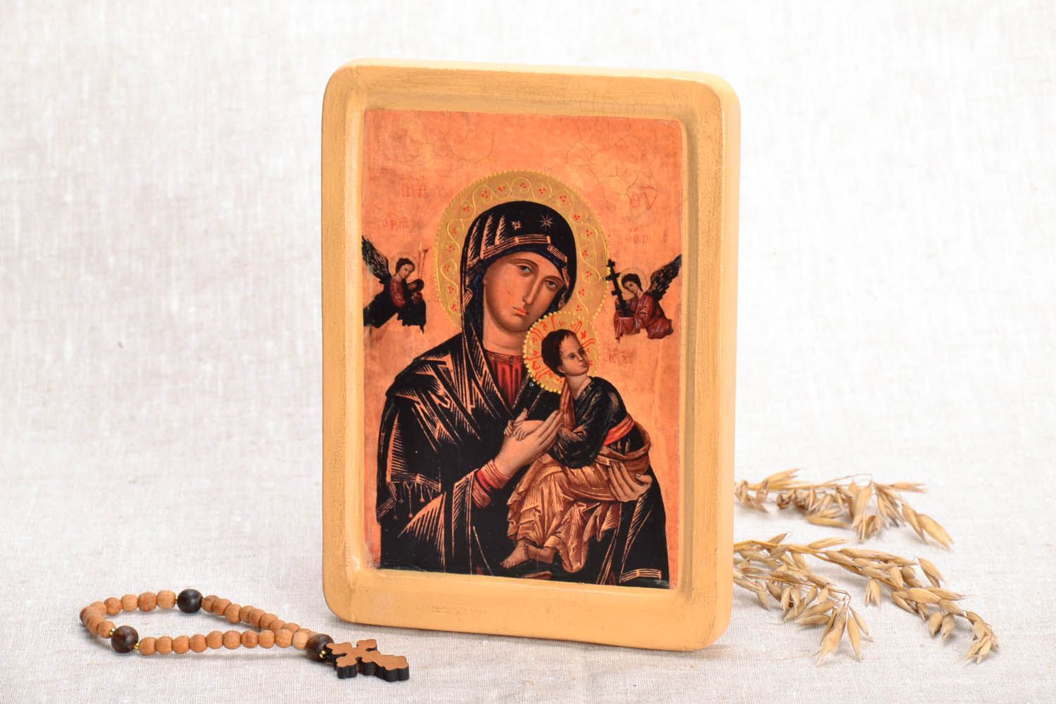 Icon reproduction on the wooden base Our Lady of Perpetual Help photo 2
