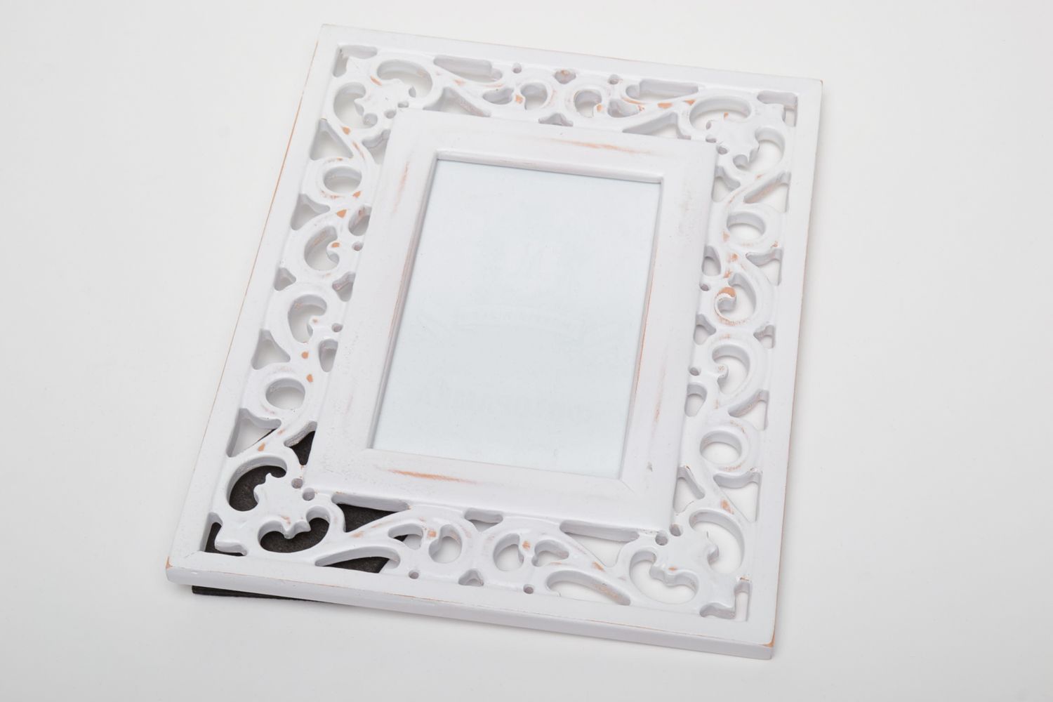 Handmade white wooden photo frame with carving  photo 2