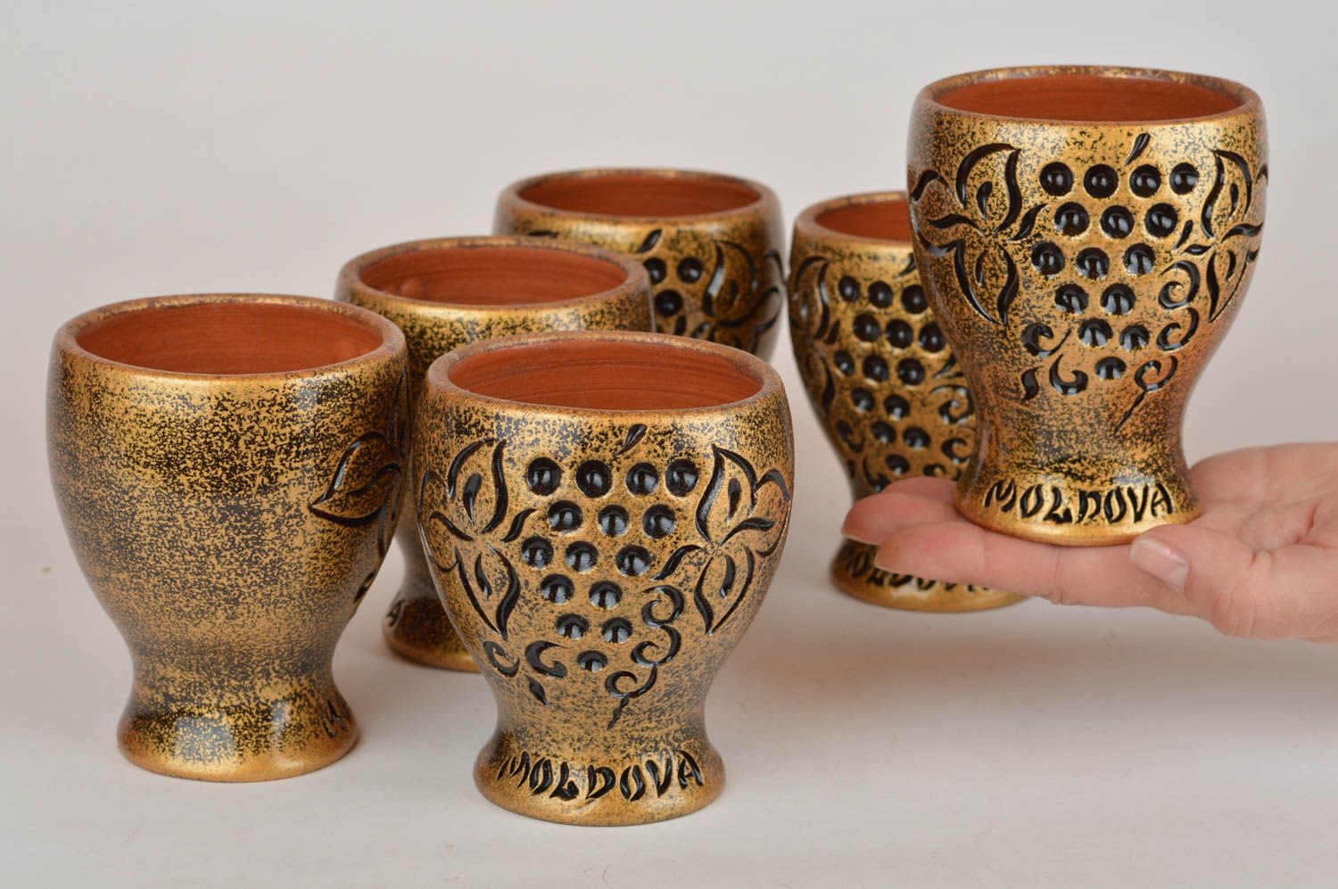 Copas decoradas juego de 6 piezas con pie doradas 150 ml hechas a mano bonitas foto 3