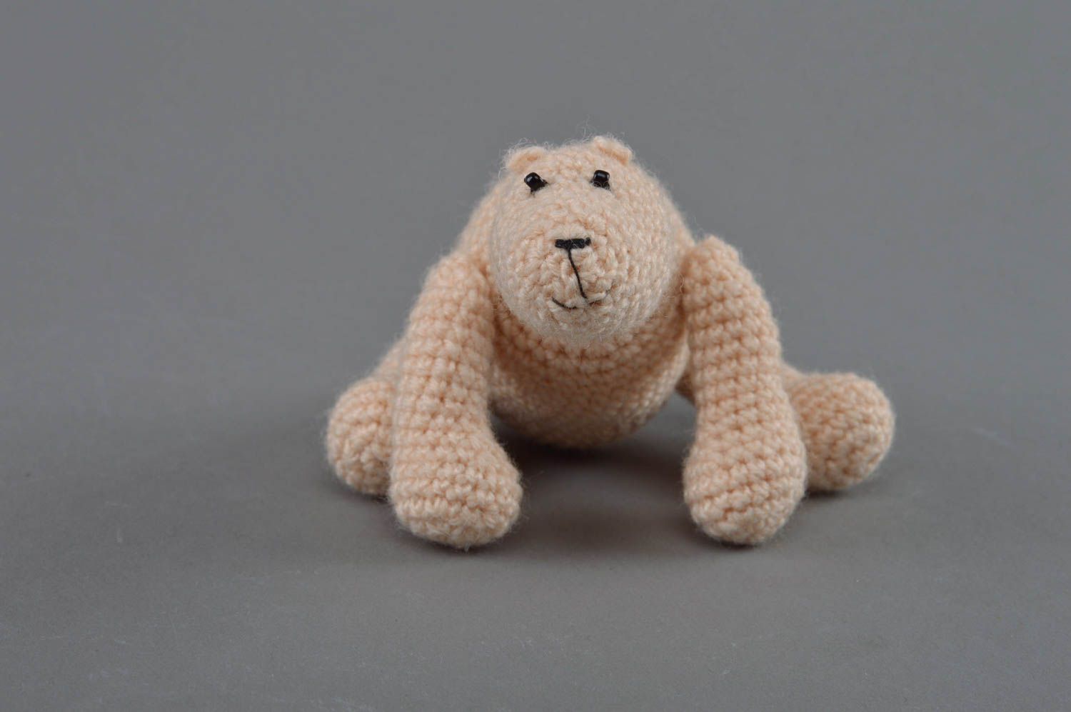 Beautiful handmade soft toy crocheted of half-woolen and viscose threads Bear photo 1