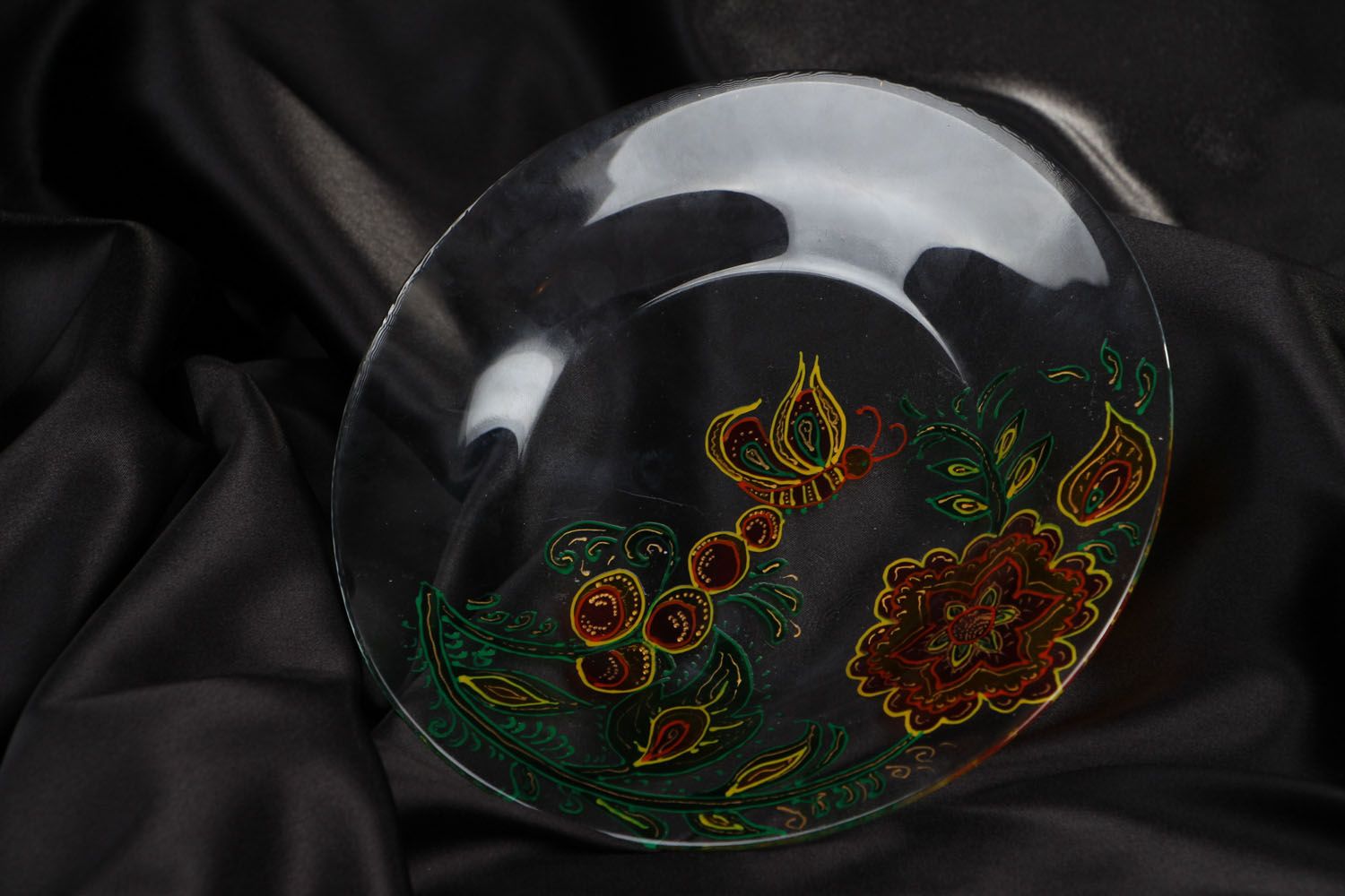 Prato decorativo de vidro feito à mão  pintado com tintas vitrais  foto 5