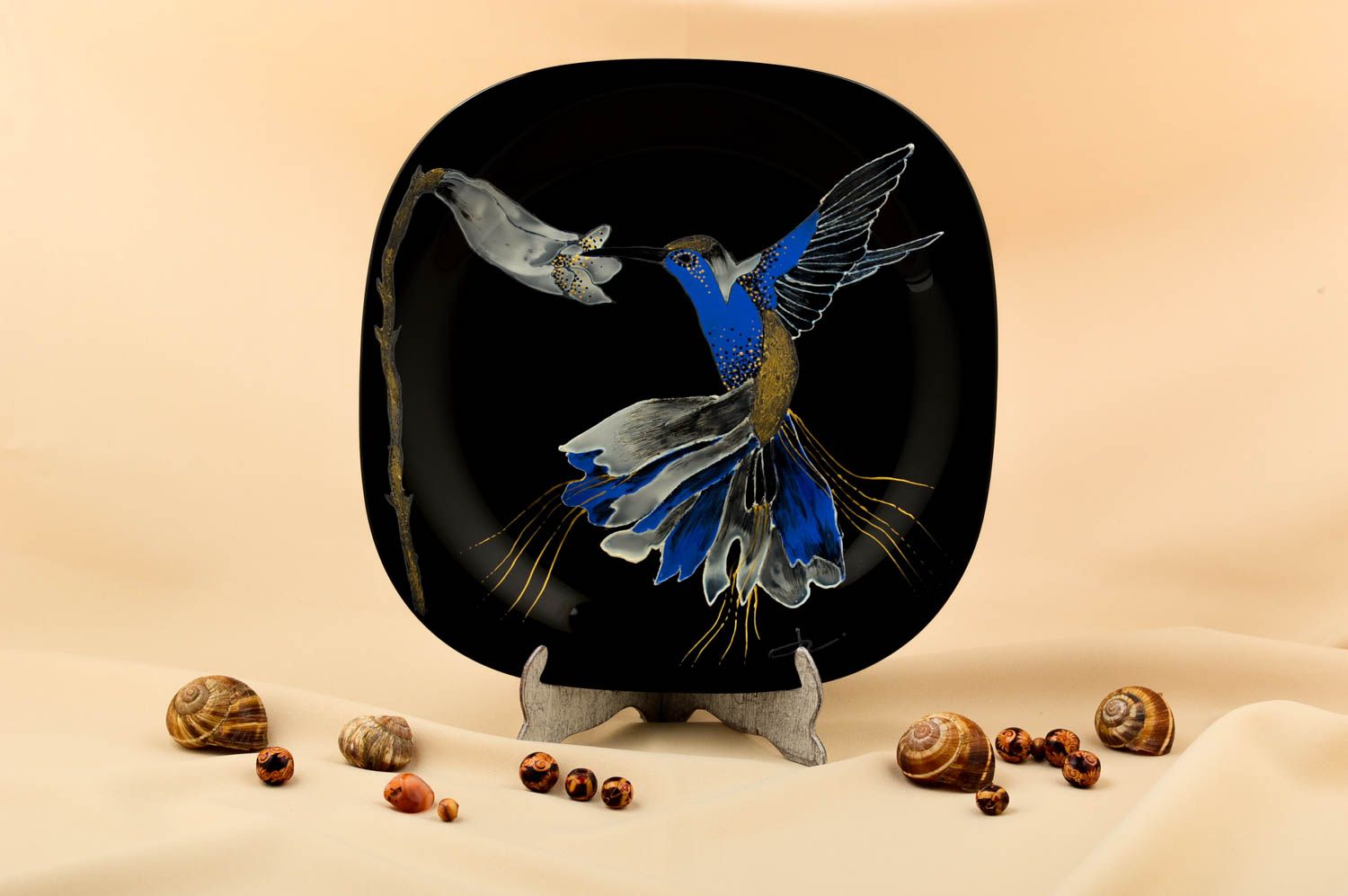 Plato de cristal hecho a mano vajilla moderna utensilio de cocina con colibrí foto 1