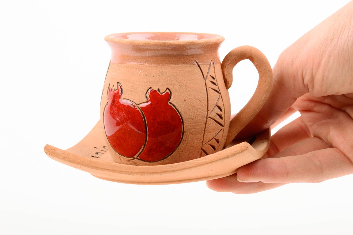 Глиняная чашка кофейная посуда ручной работы кофейная чашка с блюдцем красивая фото 2