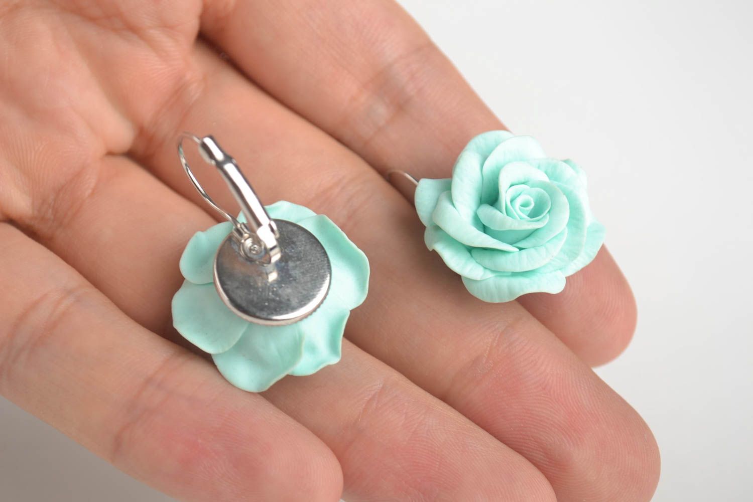 Handmade Blumen Ohrringe Designer Schmuck Accessoires für Frauen zarte Rosen foto 5